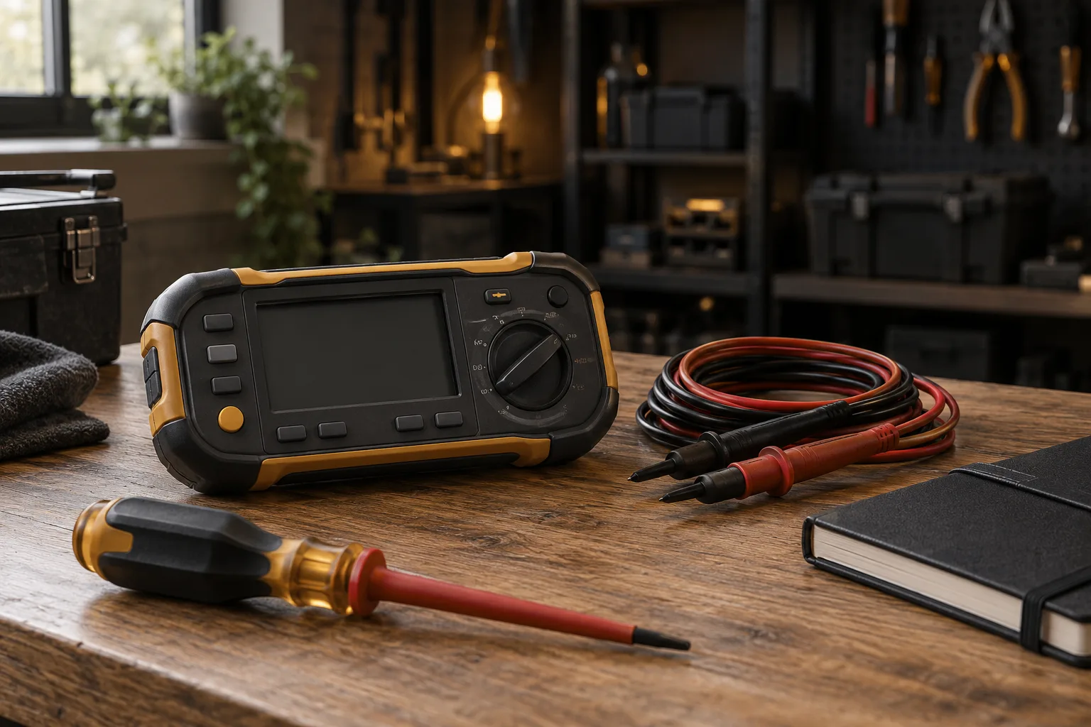 AI concept: electrical testing instruments on a workbench